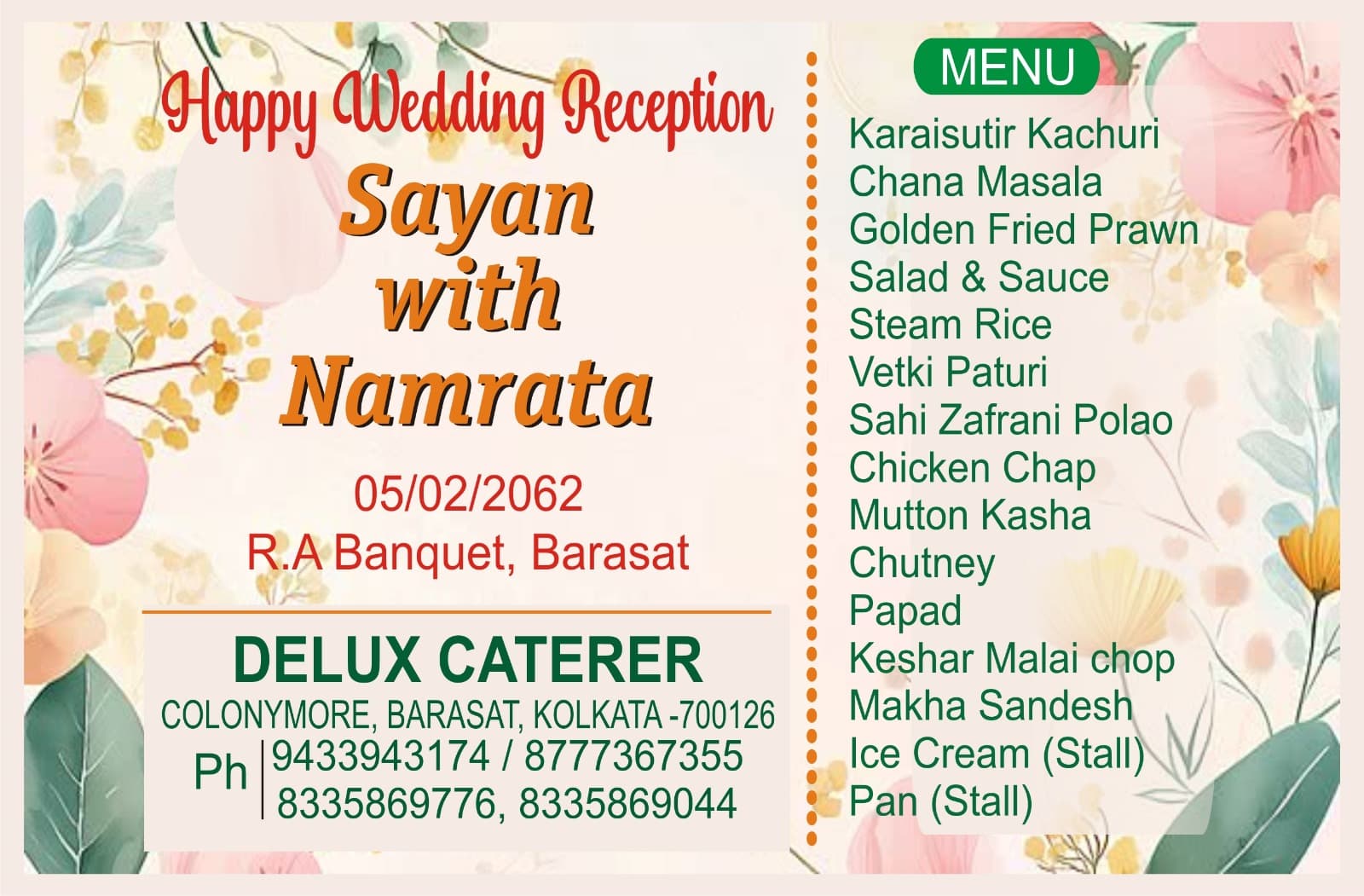 Wedding menu card 6